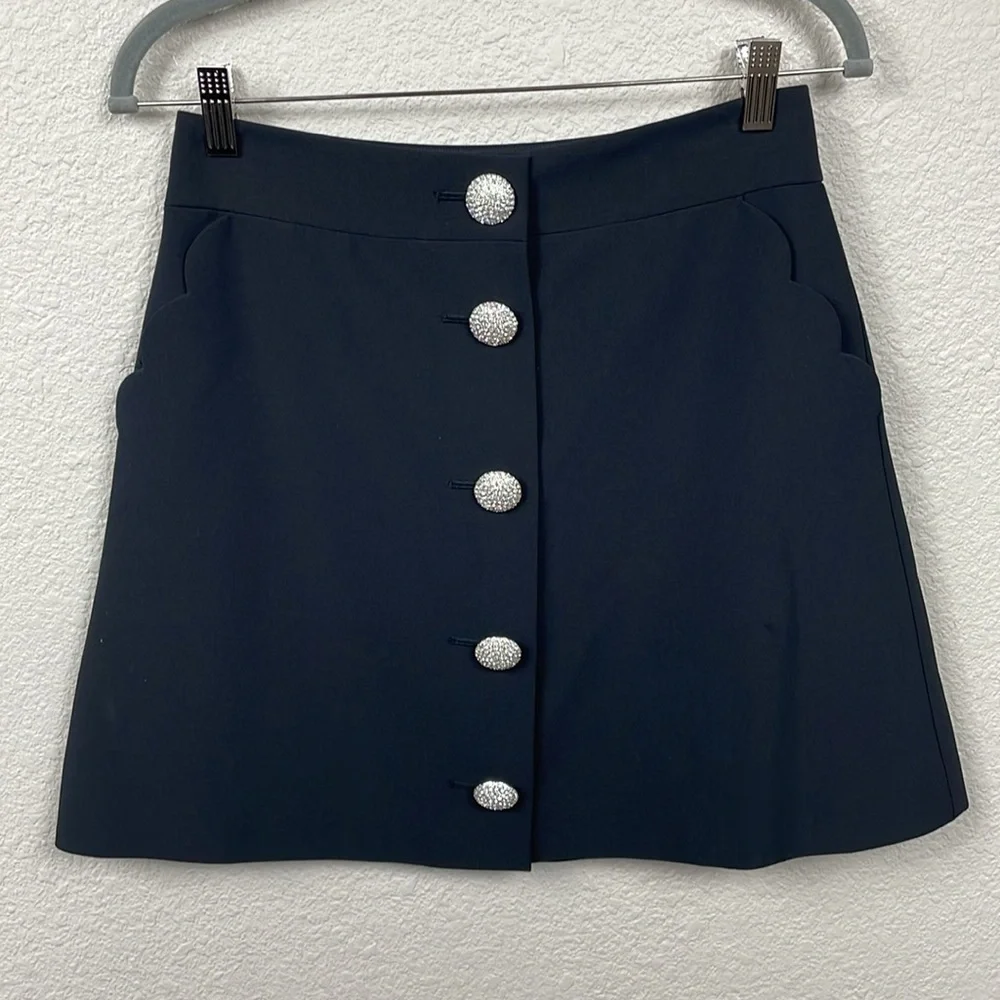 Kate Spade Crystal Embellished Button Skirt Scallop Pockets Black Sz 4